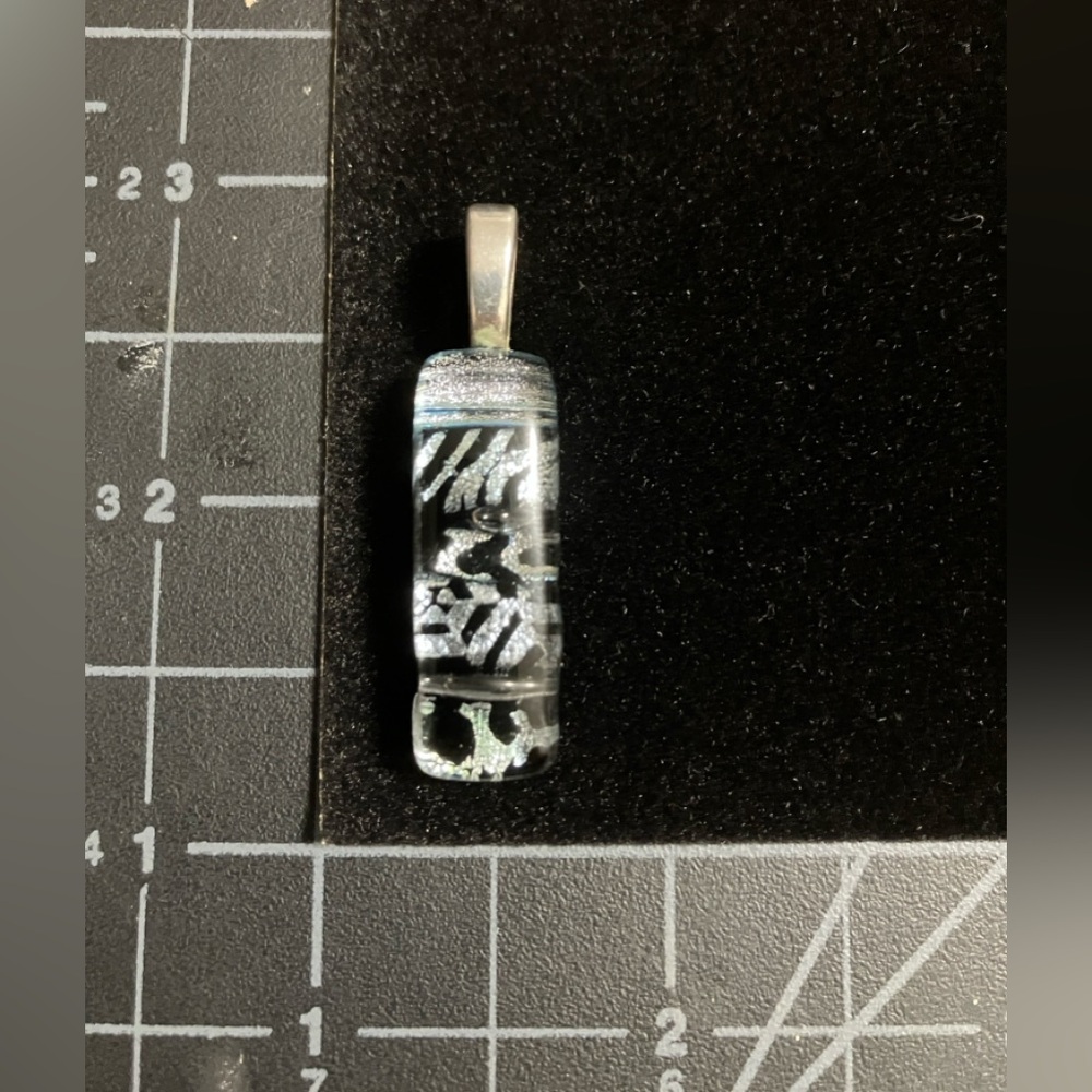 Silver and Black fused glass Pendant